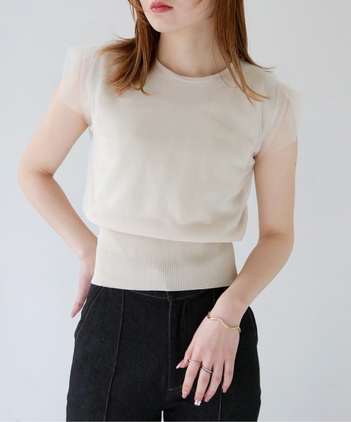 CLEIO（クレイオ）の「【CLEIO】チュールドッキングプルオーバー TULLE DOCKING PULLOVER/986-11636（ニット/セーター・レディース・アイボリー/ライトグリーン/ライトグレー・FREE）」の5枚目の写真