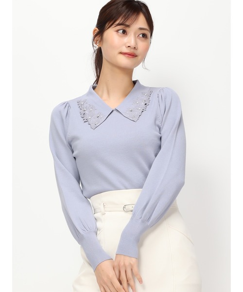 MISCH MASCH（ミッシュマッシュ）の「衿刺繍ニット/MM418307（ニット/セーター・レディース・ベージュ/ホワイト/ブルー/ピンク・ﾌﾘ-）」の3枚目の写真