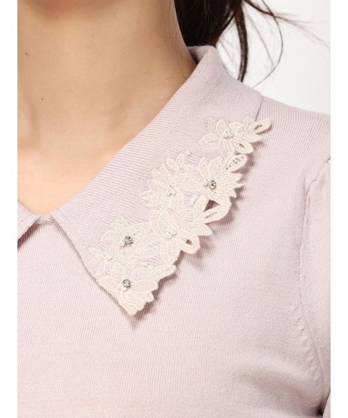 MISCH MASCH（ミッシュマッシュ）の「衿刺繍ニット/MM418307（ニット/セーター・レディース・ベージュ/ホワイト/ブルー/ピンク・ﾌﾘ-）」の6枚目の写真