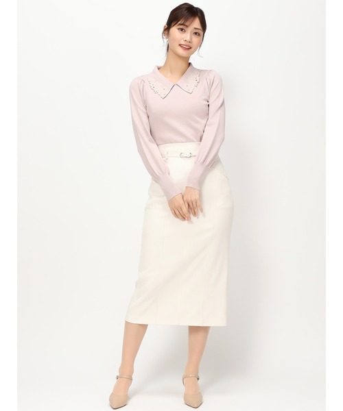 MISCH MASCH（ミッシュマッシュ）の「衿刺繍ニット/MM418307（ニット/セーター・レディース・ベージュ/ホワイト/ブルー/ピンク・ﾌﾘ-）」の5枚目の写真