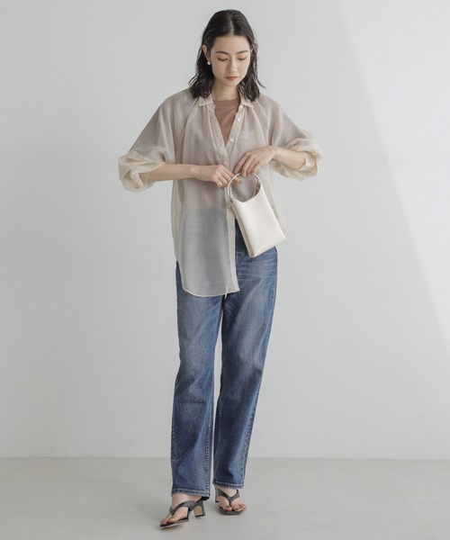 NANO universe（ナノユニバース）の「シャンブレーシアーシャツ（シャツ/ブラウス・レディース・ネイビー/オフホワイト/ピンク・FREE）」の11枚目の写真