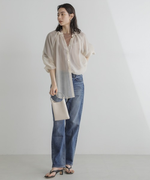 NANO universe（ナノユニバース）の「シャンブレーシアーシャツ（シャツ/ブラウス・レディース・ネイビー/オフホワイト/ピンク・FREE）」の12枚目の写真