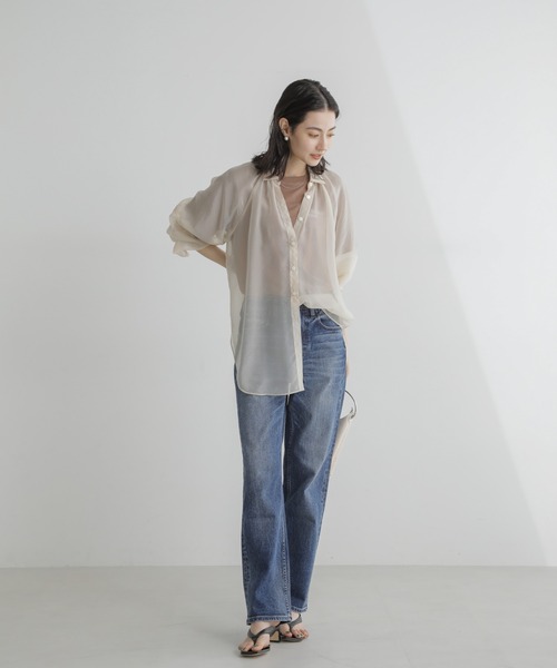 NANO universe（ナノユニバース）の「シャンブレーシアーシャツ（シャツ/ブラウス・レディース・ネイビー/オフホワイト/ピンク・FREE）」の13枚目の写真