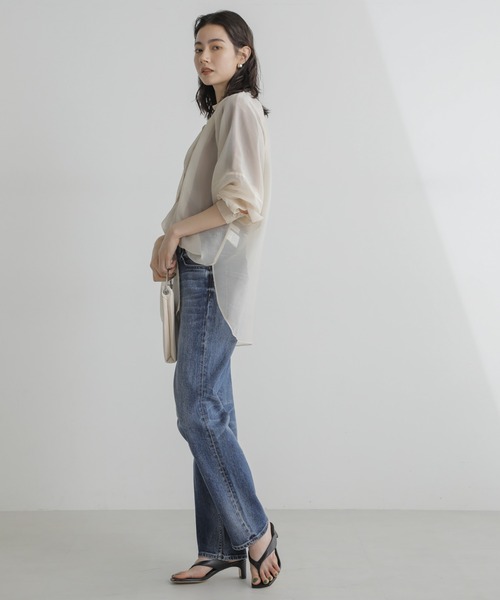 NANO universe（ナノユニバース）の「シャンブレーシアーシャツ（シャツ/ブラウス・レディース・ネイビー/オフホワイト/ピンク・FREE）」の14枚目の写真