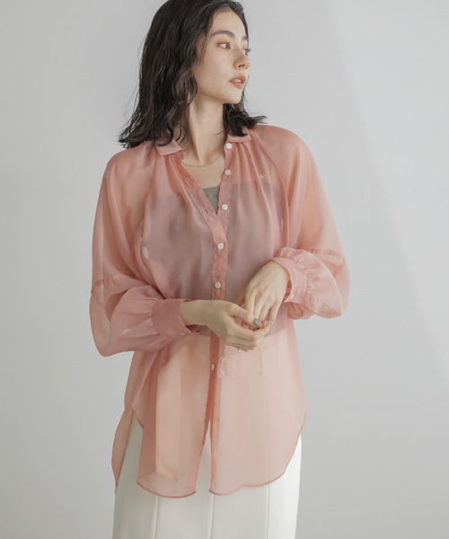 NANO universe（ナノユニバース）の「シャンブレーシアーシャツ（シャツ/ブラウス・レディース・ネイビー/オフホワイト/ピンク・FREE）」の15枚目の写真