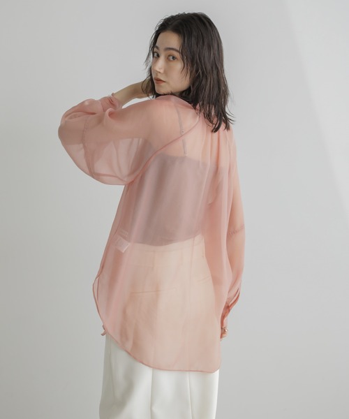 NANO universe（ナノユニバース）の「シャンブレーシアーシャツ（シャツ/ブラウス・レディース・ネイビー/オフホワイト/ピンク・FREE）」の18枚目の写真