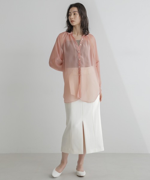 NANO universe（ナノユニバース）の「シャンブレーシアーシャツ（シャツ/ブラウス・レディース・ネイビー/オフホワイト/ピンク・FREE）」の19枚目の写真