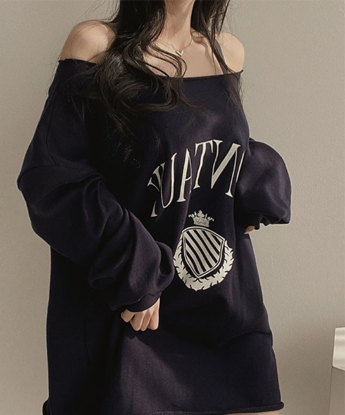 VIVID LADY(ビビッドレディー)の「オーバーフィットロゴ入り長袖トップス(Tシャツ/カットソー・レディース・ホワイト系その他/ネイビー/イエロー・FREE)」の2枚目の写真