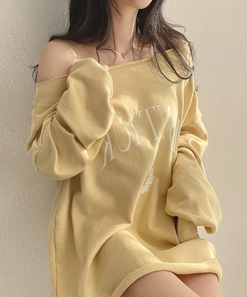 VIVID LADY(ビビッドレディー)の「オーバーフィットロゴ入り長袖トップス(Tシャツ/カットソー・レディース・ホワイト系その他/ネイビー/イエロー・FREE)」の5枚目の写真
