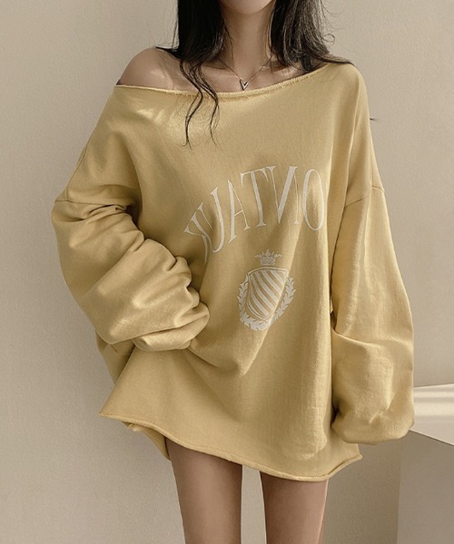 VIVID LADY(ビビッドレディー)の「オーバーフィットロゴ入り長袖トップス(Tシャツ/カットソー・レディース・ホワイト系その他/ネイビー/イエロー・FREE)」の6枚目の写真