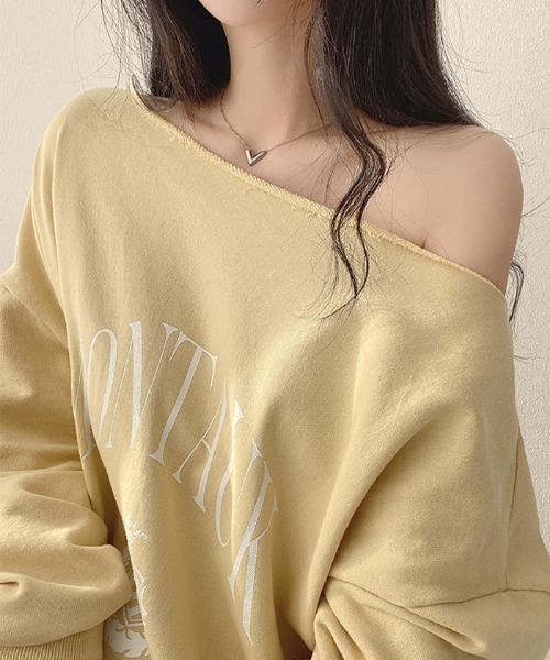 VIVID LADY(ビビッドレディー)の「オーバーフィットロゴ入り長袖トップス(Tシャツ/カットソー・レディース・ホワイト系その他/ネイビー/イエロー・FREE)」の8枚目の写真