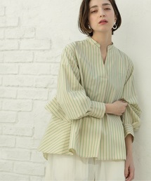 OPAQUE.CLIP | バックフリルスキッパーシャツブラウス／ストライプ柄アソート【洗濯機洗い可／UVケア】(シャツ/ブラウス)
