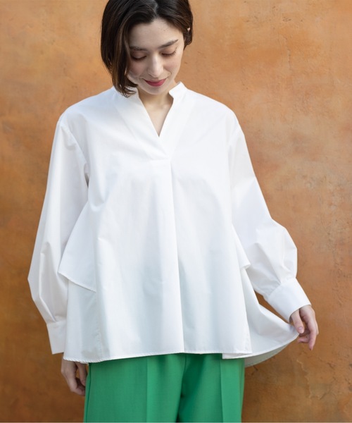 OPAQUE.CLIP（オペークドットクリップ）の「◆バックフリルスキッパーシャツブラウス／ストライプ柄アソート【洗濯機洗い可／UVケア】（シャツ/ブラウス・レディース・ホワイト/ベージュ系その他5/ライトブルー/ホワイト系3・42/40/38/36）」の5枚目の写真