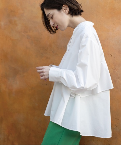 OPAQUE.CLIP（オペークドットクリップ）の「◆バックフリルスキッパーシャツブラウス／ストライプ柄アソート【洗濯機洗い可／UVケア】（シャツ/ブラウス・レディース・ホワイト/ベージュ系その他5/ライトブルー/ホワイト系3・42/40/38/36）」の7枚目の写真