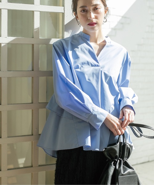 OPAQUE.CLIP（オペークドットクリップ）の「◆バックフリルスキッパーシャツブラウス／ストライプ柄アソート【洗濯機洗い可／UVケア】（シャツ/ブラウス・レディース・ホワイト/ベージュ系その他5/ライトブルー/ホワイト系3・42/40/38/36）」の11枚目の写真