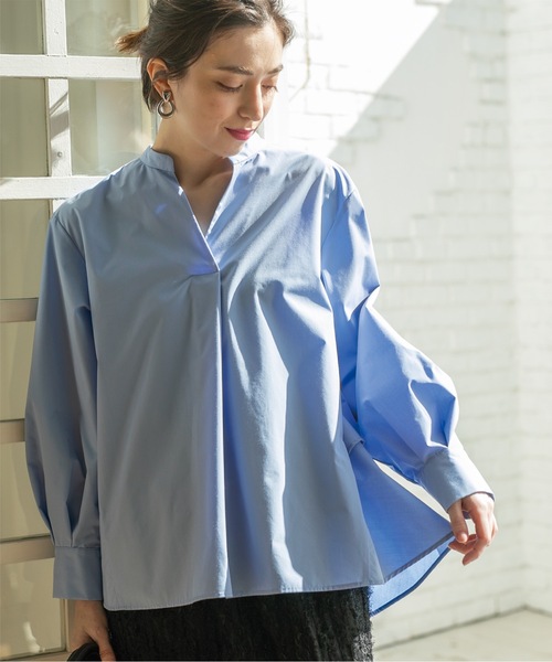 OPAQUE.CLIP（オペークドットクリップ）の「◆バックフリルスキッパーシャツブラウス／ストライプ柄アソート【洗濯機洗い可／UVケア】（シャツ/ブラウス・レディース・ホワイト/ベージュ系その他5/ライトブルー/ホワイト系3・42/40/38/36）」の13枚目の写真