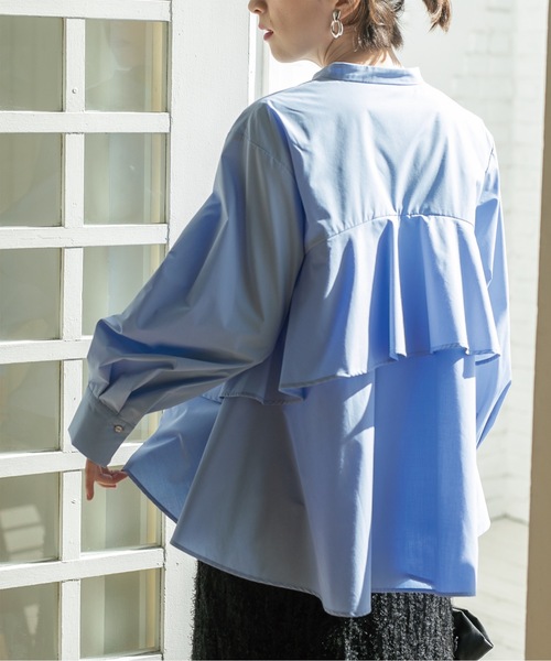 OPAQUE.CLIP（オペークドットクリップ）の「◆バックフリルスキッパーシャツブラウス／ストライプ柄アソート【洗濯機洗い可／UVケア】（シャツ/ブラウス・レディース・ホワイト/ベージュ系その他5/ライトブルー/ホワイト系3・42/40/38/36）」の16枚目の写真