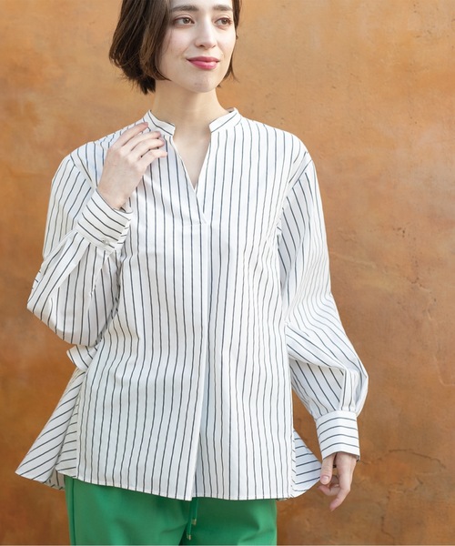 OPAQUE.CLIP（オペークドットクリップ）の「◆バックフリルスキッパーシャツブラウス／ストライプ柄アソート【洗濯機洗い可／UVケア】（シャツ/ブラウス・レディース・ホワイト/ベージュ系その他5/ライトブルー/ホワイト系3・42/40/38/36）」の18枚目の写真