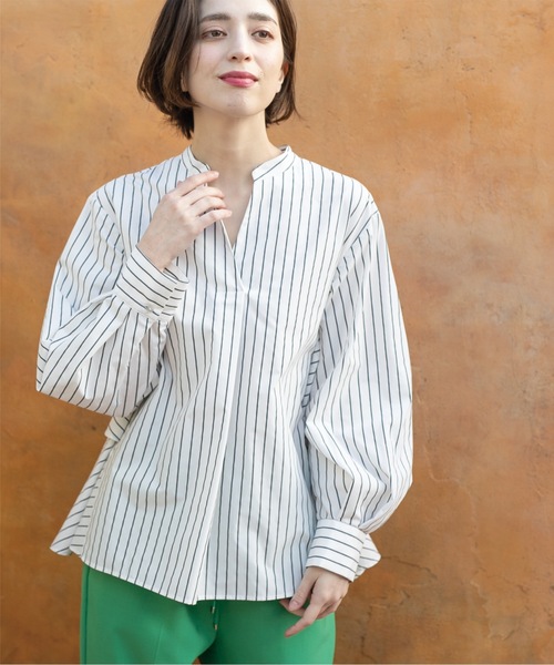 OPAQUE.CLIP（オペークドットクリップ）の「◆バックフリルスキッパーシャツブラウス／ストライプ柄アソート【洗濯機洗い可／UVケア】（シャツ/ブラウス・レディース・ホワイト/ベージュ系その他5/ライトブルー/ホワイト系3・42/40/38/36）」の19枚目の写真