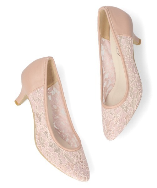 チュールデザインレースパンプス　24.0 美品 mj2600_01.jpg