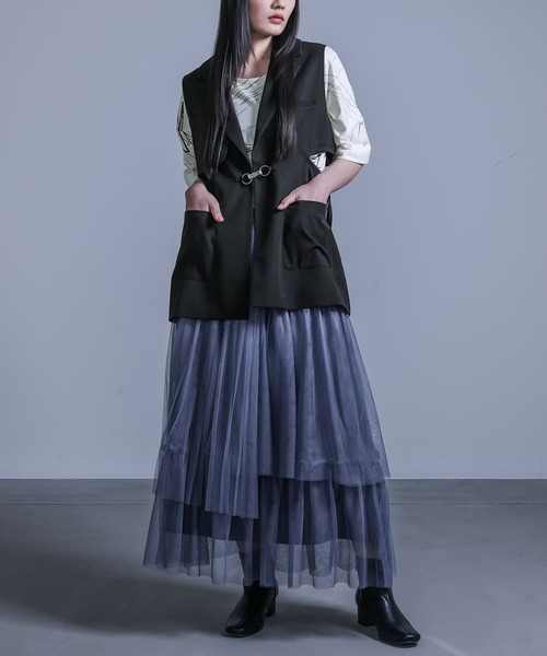 kOhAKU(コハク)の「『プリーツデザインチュールスカート』(スカート・レディース・ライトグレー/ブラック/グレイッシュブルー・FREE)」の10枚目の写真