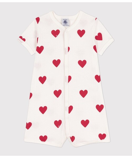 プチバトー　PETIT BATEAU スリーパー　ハート柄　18ヶ月 PETIT BATEAU - 美品 プチバトー ハート 黄色 中綿ロンパース