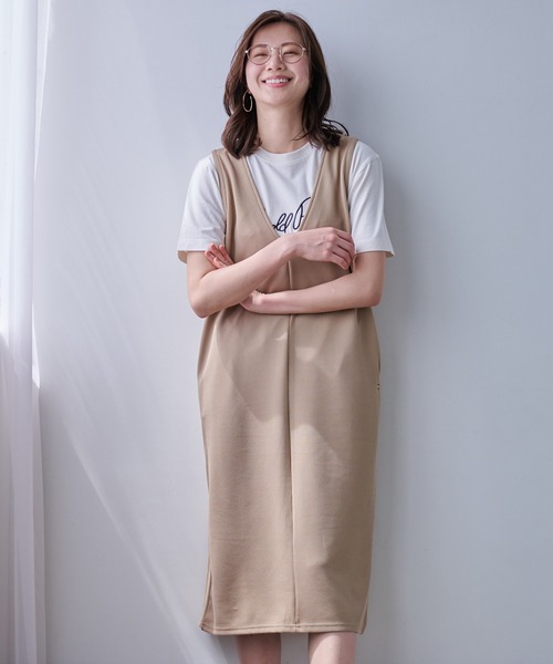 Arnold Palmer（アーノルドパーマー）の「ワッフル Vネック ジャンパースカート（ジャンパースカート・レディース・ブラック/ライトベージュ・S/M/L）」の15枚目の写真