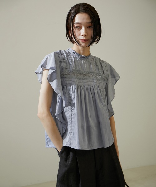 SALON adam et rope' コットンピンタックレースラッフルブラウス SALON adam et rope'（サロン アダム エ ロペ）の「【WEB限定