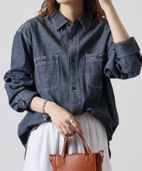 BIG MIKE(ビッグマイク)の「BIGMIKE Chambray L/S Shirts シャンブレークラシック長袖シャツ(シャツ/ブラウス・メンズ・ブラック/ダークインディゴブルー/ライトインディゴブルー/ナチュラル・M/L/XL)」の3枚目の写真
