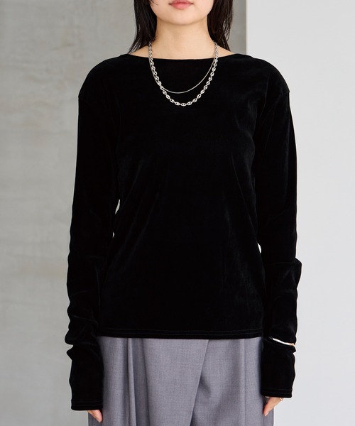 LAVEANGE(ラビアンジェ)の「フロッキーベロアプルオーバー(Tシャツ/カットソー・レディース・ブラック/グレイッシュベージュ/カーキ/アイボリー/ピンク/ブラウン・LL/3L/4L/M/5L)」の15枚目の写真