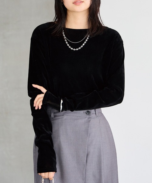 LAVEANGE(ラビアンジェ)の「フロッキーベロアプルオーバー(Tシャツ/カットソー・レディース・ブラック/グレイッシュベージュ/カーキ/アイボリー/ピンク/ブラウン・LL/3L/4L/M/5L)」の11枚目の写真