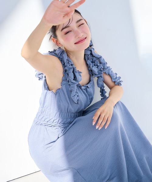 セール】リボン取り外し可能/肩リボンリラックスワンピース