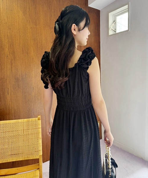 セール】リボン取り外し可能/肩リボンリラックスワンピース