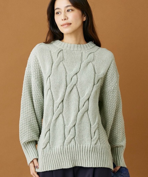 INED CLARO(イネドクラロ)の「ケーブルニットプルオーバー(ニット/セーター・レディース・グリーン/レッド/チャコールグレー・フリー)」の3枚目の写真