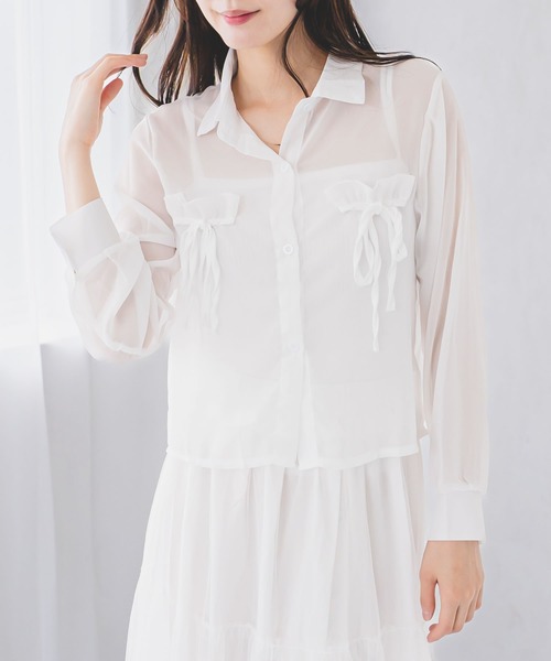 madrepadre(マドレパドレ)の「リボンシアーシャツブラウス(シャツ/ブラウス・レディース・ホワイト・MEDIUM/LARGE)」の2枚目の写真