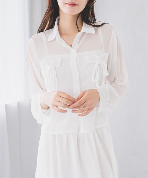 madrepadre(マドレパドレ)の「リボンシアーシャツブラウス(シャツ/ブラウス・レディース・ホワイト・MEDIUM/LARGE)」の3枚目の写真