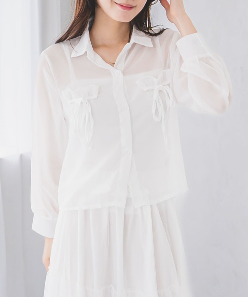 madrepadre(マドレパドレ)の「リボンシアーシャツブラウス(シャツ/ブラウス・レディース・ホワイト・MEDIUM/LARGE)」の4枚目の写真