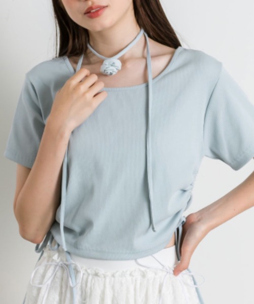 OLIVE des OLIVE（オリーブデオリーブ）の「バラチョーカー付きTシャツ 1041060900（Tシャツ/カットソー・レディース・オフホワイト/サックスブルー/レッド/ブラック・FREE）」の2枚目の写真