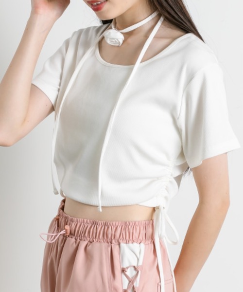 OLIVE des OLIVE（オリーブデオリーブ）の「バラチョーカー付きTシャツ 1041060900（Tシャツ/カットソー・レディース・オフホワイト/サックスブルー/レッド/ブラック・FREE）」の10枚目の写真