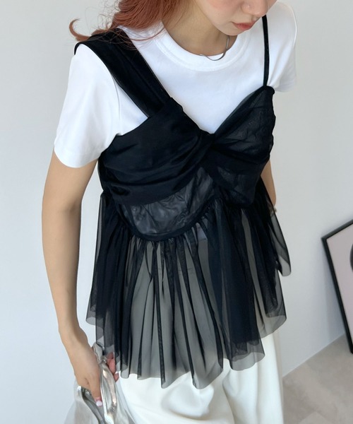 Futier land(フューティアランド)の「チュールアシンメトリーキャミソールトップス(キャミソール・レディース・アイボリー/ブラック/グレー/ブルー・FREE)」の7枚目の写真