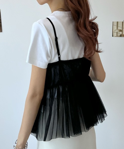 Futier land(フューティアランド)の「チュールアシンメトリーキャミソールトップス(キャミソール・レディース・アイボリー/ブラック/グレー/ブルー・FREE)」の8枚目の写真