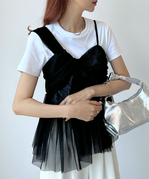 Futier land(フューティアランド)の「チュールアシンメトリーキャミソールトップス(キャミソール・レディース・アイボリー/ブラック/グレー/ブルー・FREE)」の9枚目の写真