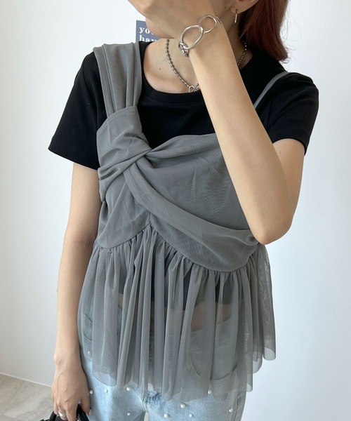 Futier land(フューティアランド)の「チュールアシンメトリーキャミソールトップス(キャミソール・レディース・アイボリー/ブラック/グレー/ブルー・FREE)」の21枚目の写真