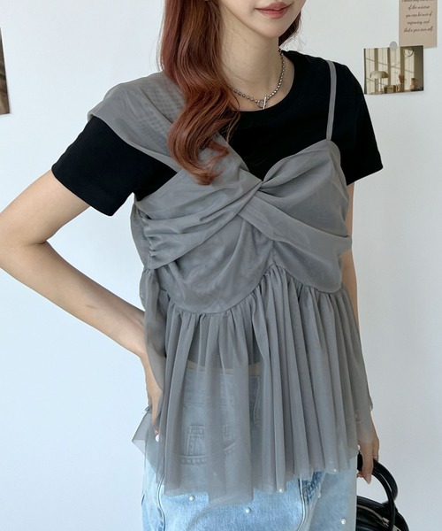 Futier land(フューティアランド)の「チュールアシンメトリーキャミソールトップス(キャミソール・レディース・アイボリー/ブラック/グレー/ブルー・FREE)」の14枚目の写真