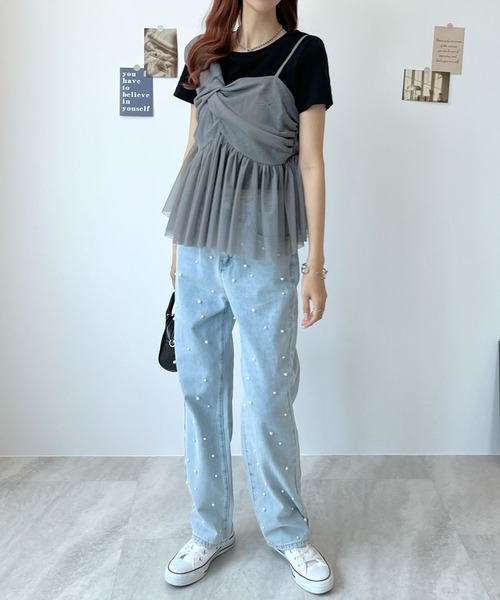 Futier land(フューティアランド)の「チュールアシンメトリーキャミソールトップス(キャミソール・レディース・アイボリー/ブラック/グレー/ブルー・FREE)」の16枚目の写真