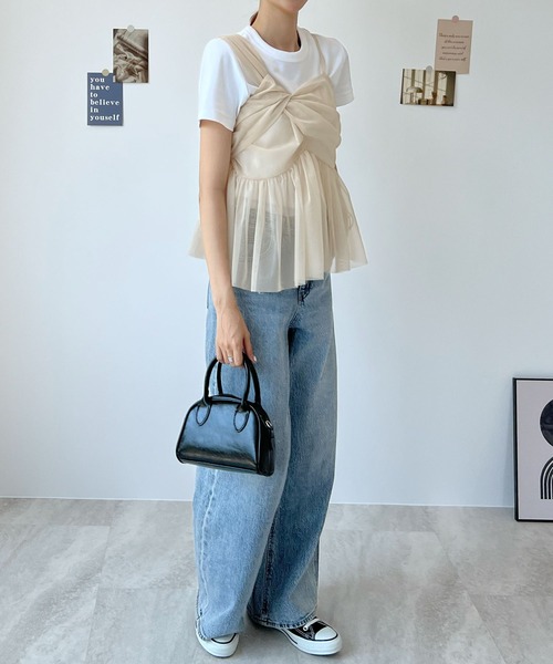 Futier land(フューティアランド)の「チュールアシンメトリーキャミソールトップス(キャミソール・レディース・アイボリー/ブラック/グレー/ブルー・FREE)」の19枚目の写真