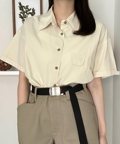 Cham.(チャム)の「デザインオーバーシャツ(シャツ/ブラウス・レディース・ベージュ/オフホワイト/ピンク・F)」の3枚目の写真