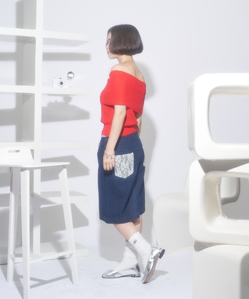 オフショルダーサマーニットトップス（ニット/セーター）｜JUST