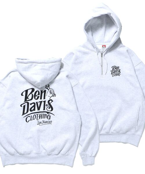 【セール】【BEN DAVIS（ベンデイビス）】CLASSIC LOGO HALF ZIPPK NV / スウェット ジップ オーバーサイズ 刺繍 裏起毛（パーカー）｜BEN DAVIS（ベンデイビス）