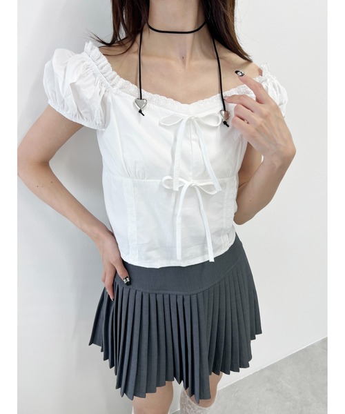 PHILLY（フィリー）の「【PHILLY】フロントリボンブラウス（シャツ/ブラウス・レディース・ホワイト/ピンク・FREE）」の2枚目の写真